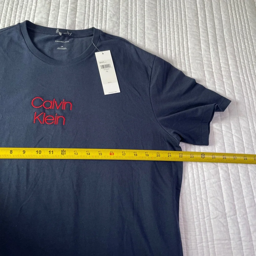 Calvin Klein Jeans Womens Logo T-Shirt Navy Blue Red Embroidery Large NEW